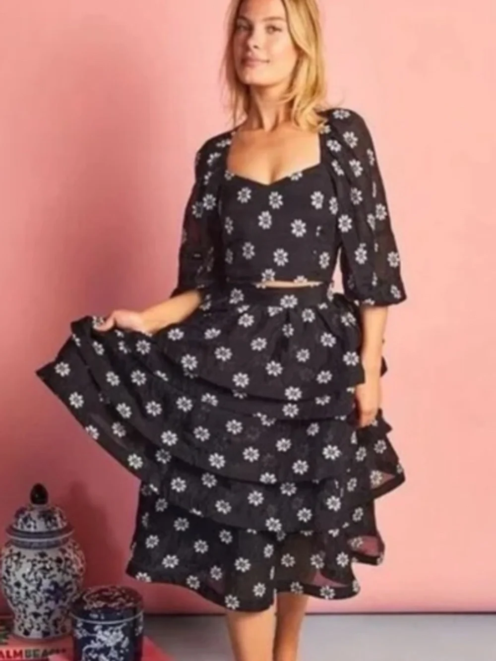 NEW Buru Teagan Tiered Floral Coordinating Midi Skirt Sz XS